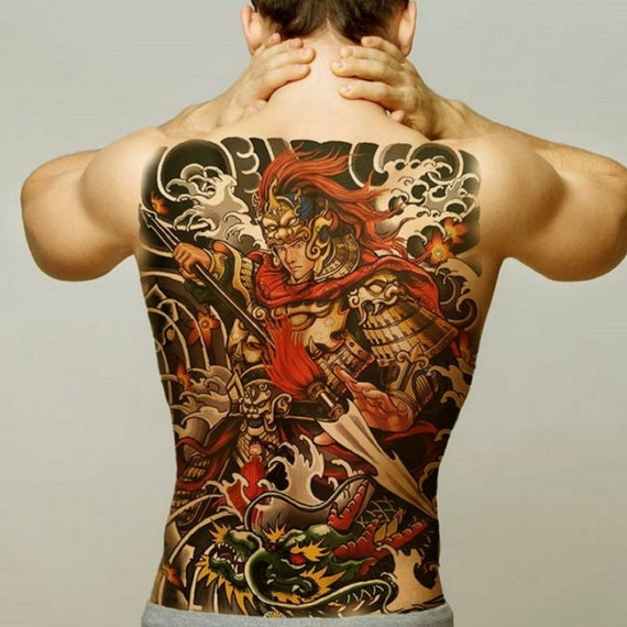 Warrior Knight Dragon Temporary Tattoo Back Tattoos Body