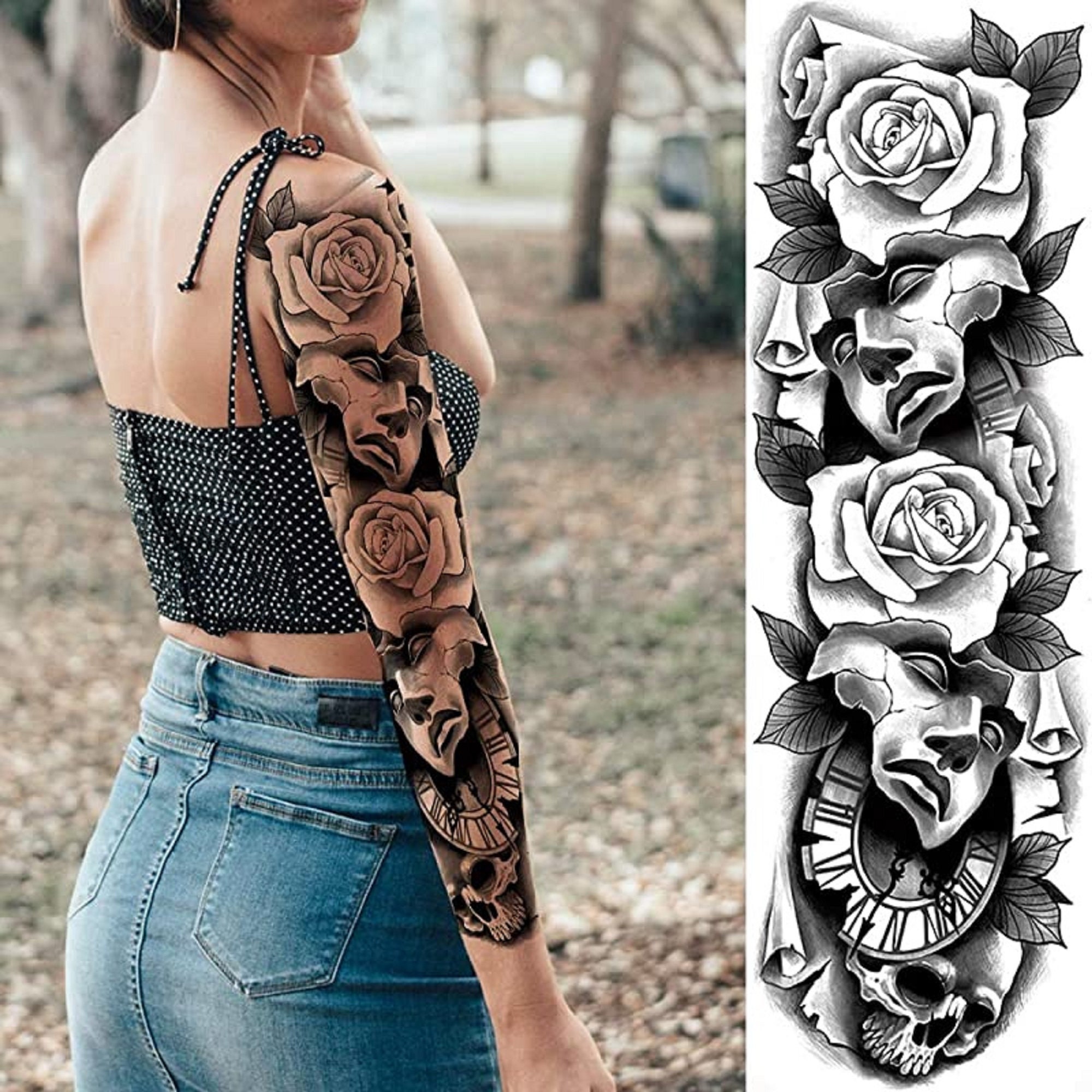 Full Sleeve Rose Temporary Tattoo Tattoos Flower & Face Full - Etsy New  Zealand