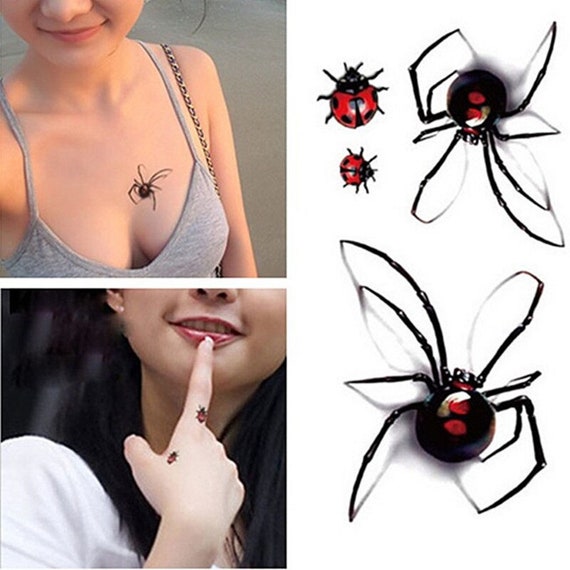 2 PC 4 3D Spider & Lady Bug Temporary Tattoos Body Arm - Etsy