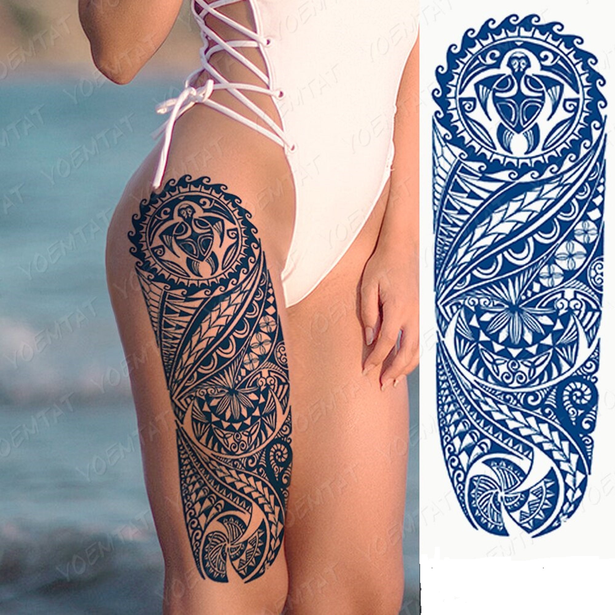 Full Arm Sleeve Temporary Tattoos Sticker Men Blue Tribal - Etsy UK Full Arm Sleeve Temporary Tattoos Sticker Men Blue Tribal - Etsy UK