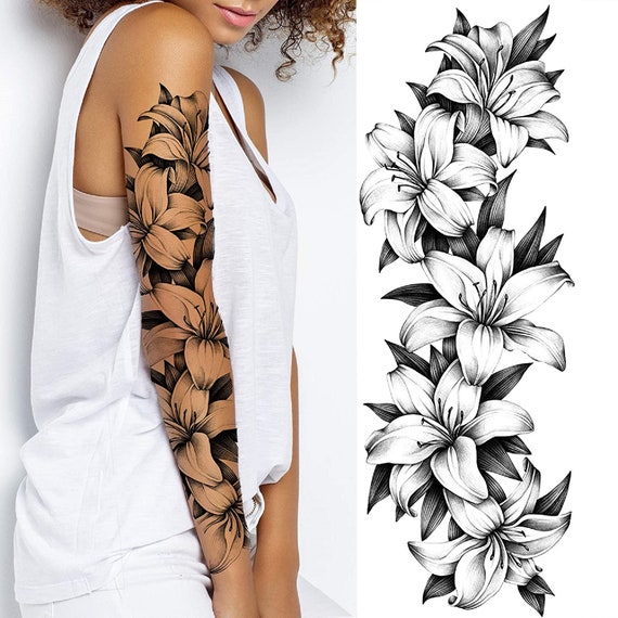 Goth Rose Full Sleeve Arm Temporary Tattoo Tattoos Flower Full - Etsy