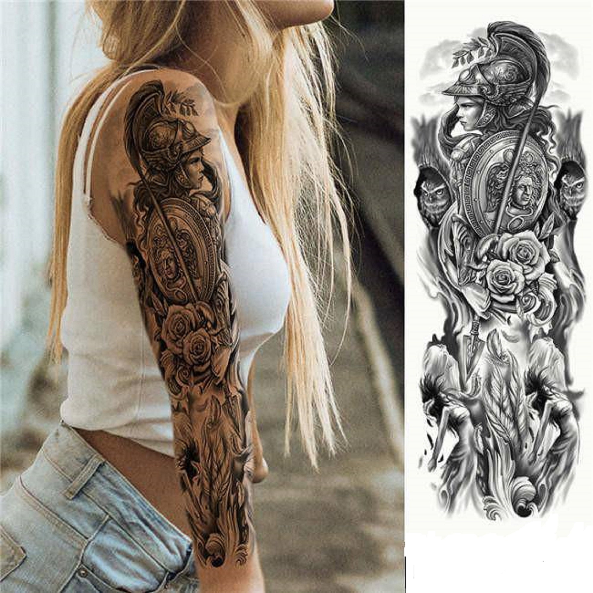 Temporary Tattoo Sleeve Warrior - Etsy Temporary Tattoo Sleeve Warrior - Etsy