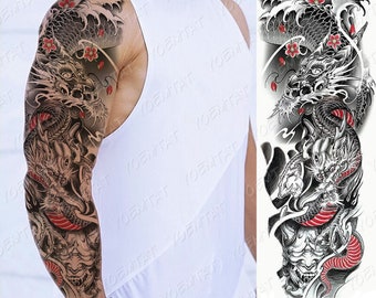 Tattoo Sticker,1 Sheet Chinese Dragon & Flower Print Temporary Tattoos For  Men,Tattoo Stickers Adults,Realistic Tattoo Flower,For Women and Girls