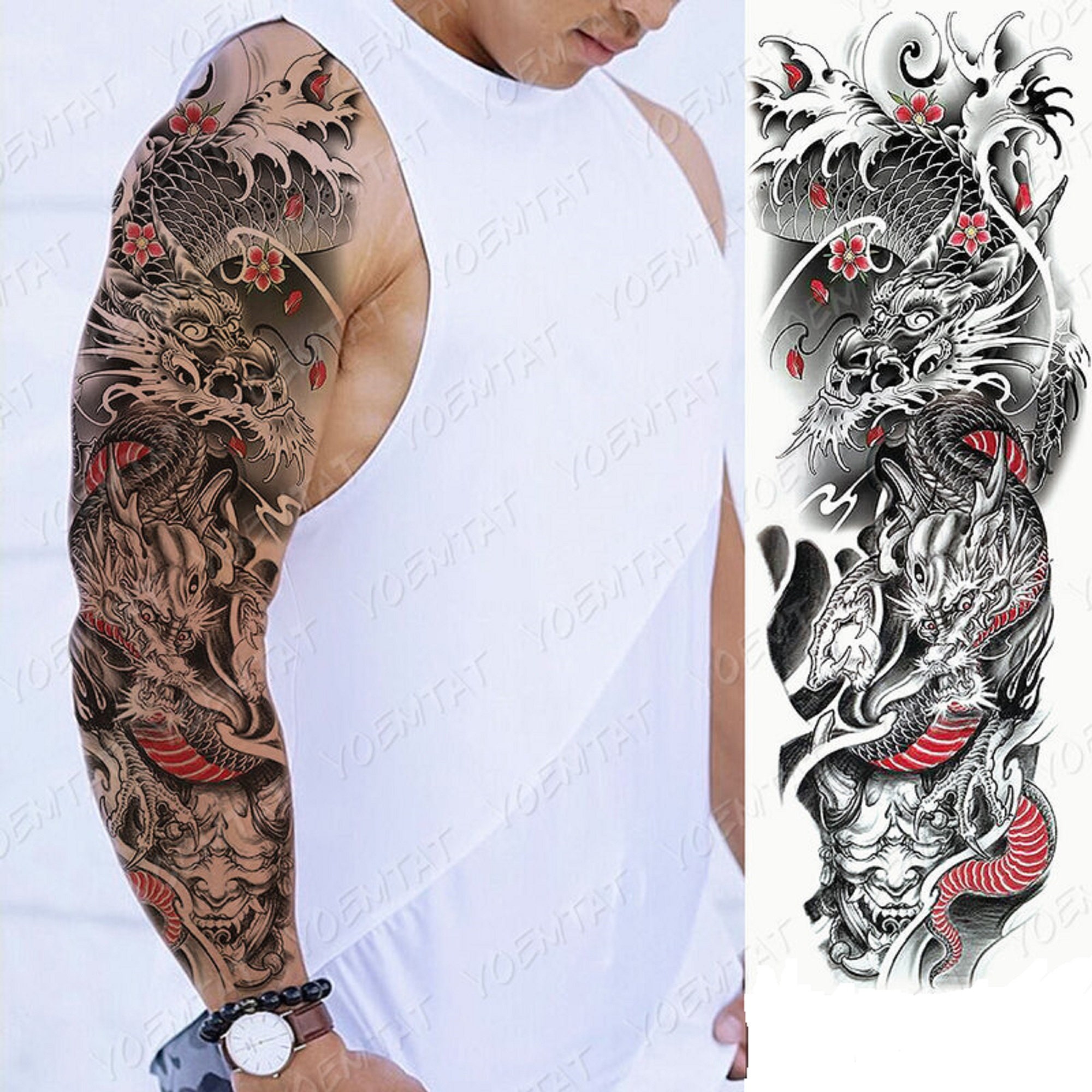 Full Sleeve Temporary Tattoos Dragon Fish Theme Fake Fish Dragon Half Arm  Tattoos Stickers and Extra Large Full Arm Tattoo Sleeves for Men  Women12Sheet  Amazonin Beauty