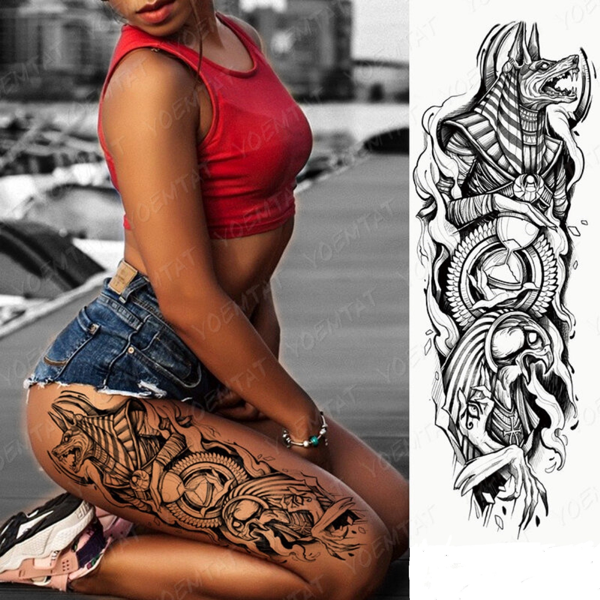 Full Sleeve Temporary Tattoo Black and Gray Egyptian Tattoos - Etsy Full Sleeve Temporary Tattoo Black and Gray Egyptian Tattoos - Etsy
