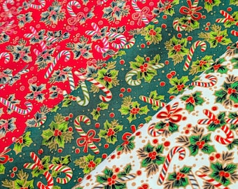 Christmas Candycane Print: 100% Cotton Poplin Fabric