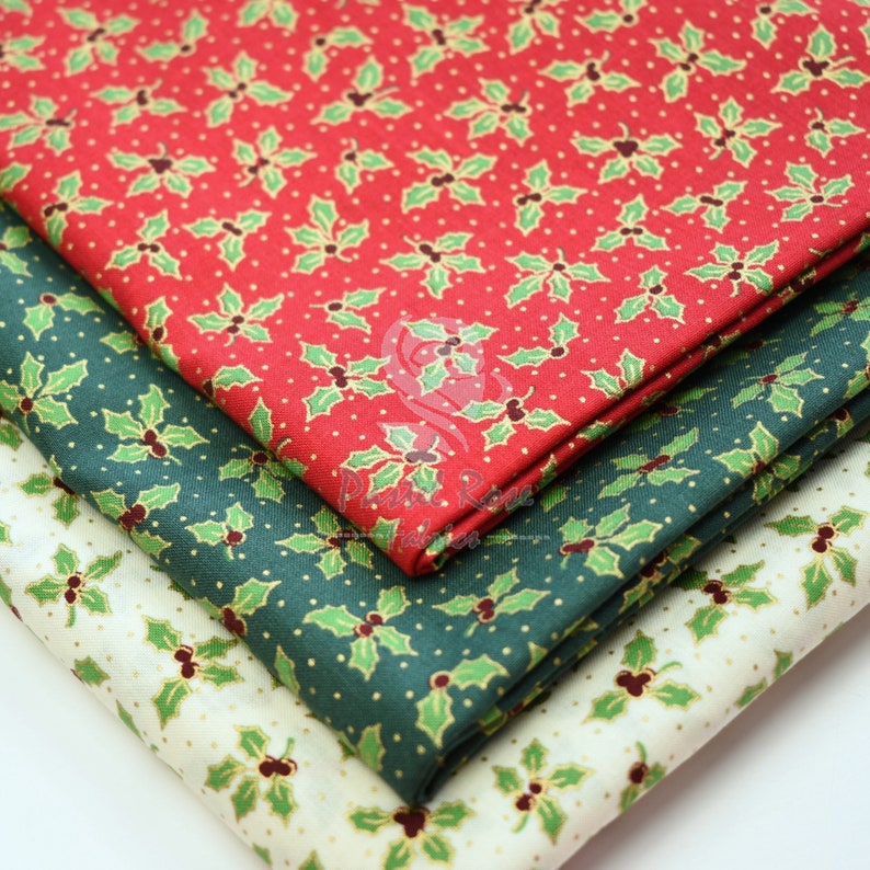 Christmas Metallic Winterberry Holly Leaves 100% Superior Cotton Christmas Metallic Winterberry Holly Leaves 100% Superior Cotton