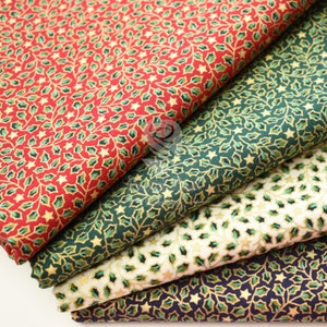 Christmas Metallic Stars 100% Superior Cotton Material Extra wide 142cm Red, Green, Ivory, Navy Cotton Fabric