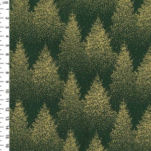 Christmas Craft Cotton - Metallic Stardust Trees 100% Cotton 110cm wide Gold | Red, Green | John Louden