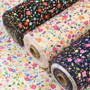 Little Daisy Floral 100% cotton poplin fabric black, navy, cream, white - Rose & Hubble 112cm wide Metre Fat Quarter