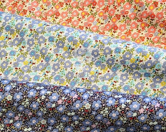 Blossom floral strawberries 100% cotton poplin fabric - 112cm wide | Coral, Navy, Blue Metre Fat quarter