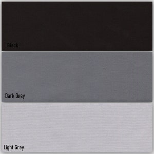 May include: Three fabric swatches in black, dark gray, and light gray. The swatches are labeled "Black", "Dark Grey", and "Light Grey".