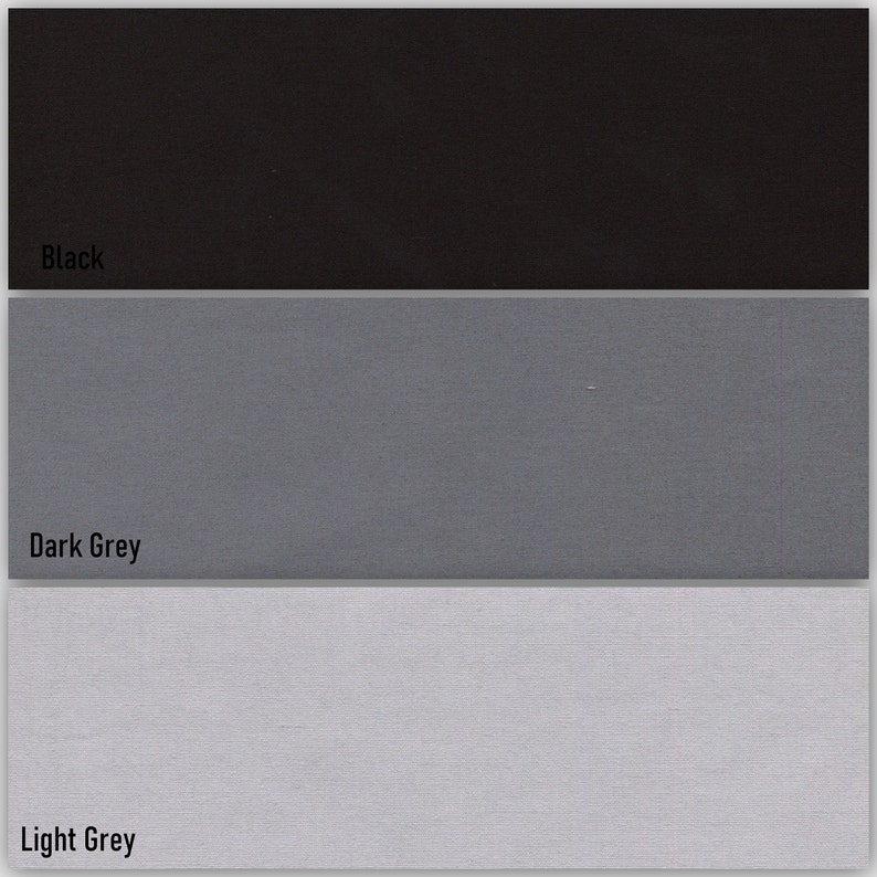 May include: Three fabric swatches in black, dark gray, and light gray. The swatches are labeled "Black", "Dark Grey", and "Light Grey".