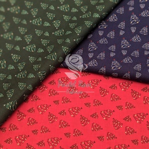 Gold Christmas Trees Metallic Foil print Fabric 100% Cotton Fabric Extra wide 142cm Red, Green, Navy | Ideal for christmas tree sleeve