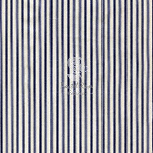 May include: White fabric with thin navy blue stripes. The fabric has a subtle texture.