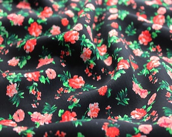 Vestido de viscose floral pêssego 100% rayon, extra largo, 55&quot; | Branco, Preto | Por metro