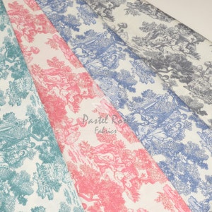 Vintage French Toile De Jouy print 100% cotton poplin fabric 112cm wide -Blue, Grey, Pink, Teal - Metre Fat Quarter