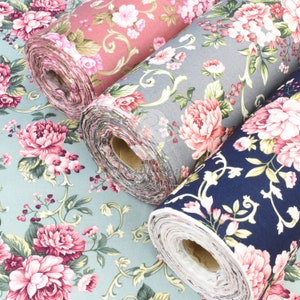 Garden Rose Floral 100% cotton poplin fabric - Rose & Hubble 112cm wide - Half Metre Fat Quarter