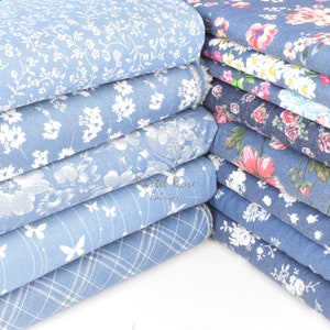 Floral 100% Cotton Denim Lightweight Fabric extra wide 58" - dressmaking, skirts - Per Half Metre