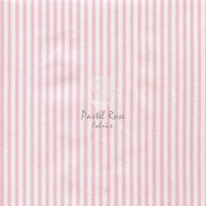 May include: Pink and white striped fabric with a subtle texture. The fabric has a repeating pattern of thin white stripes and thicker pink stripes.