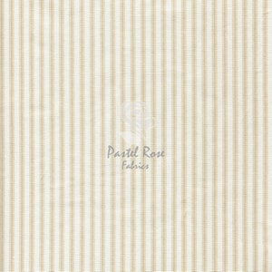 May include: White fabric with thin, beige stripes. The fabric has a subtle texture and is perfect for sewing projects.