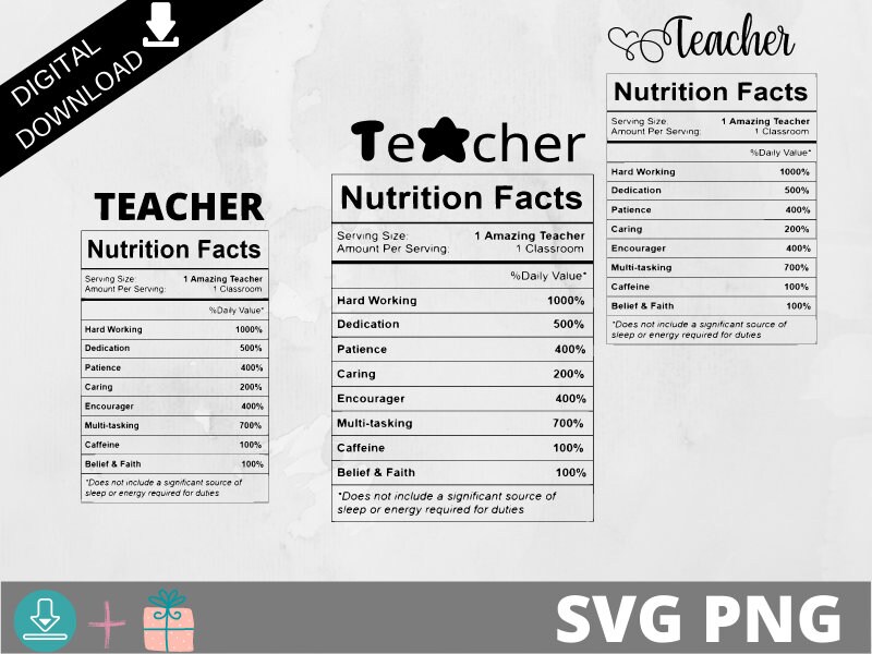 Download Teacher Svg Teacher Nutrition Facts Svg Funny Teacher Cut Etsy