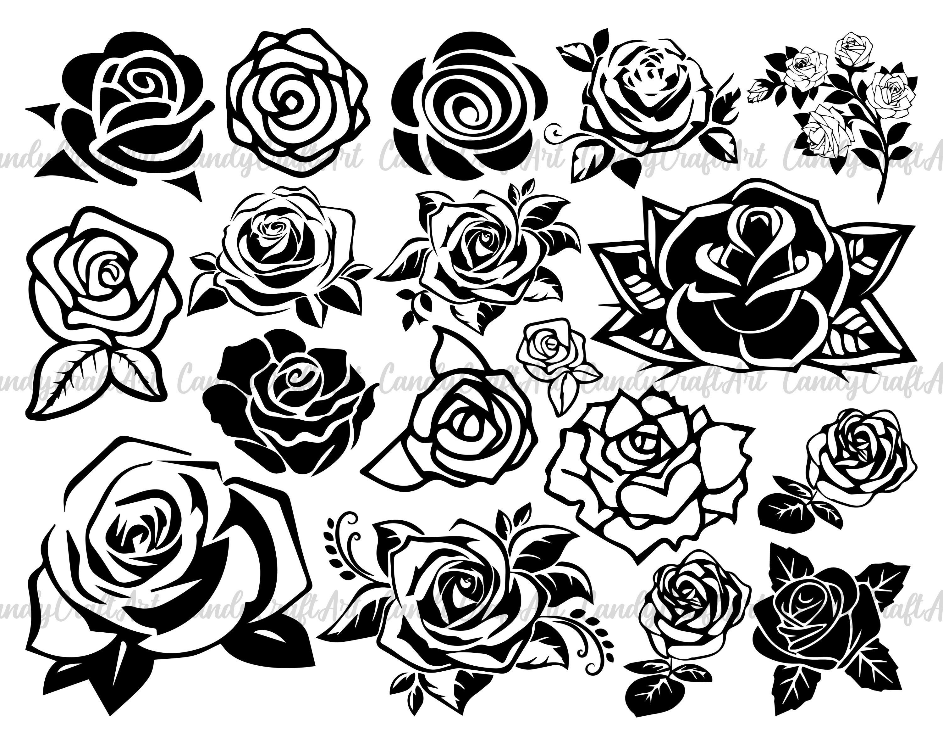 Rose bundle svg png Rose svg png Black white Rose bundle | Etsy