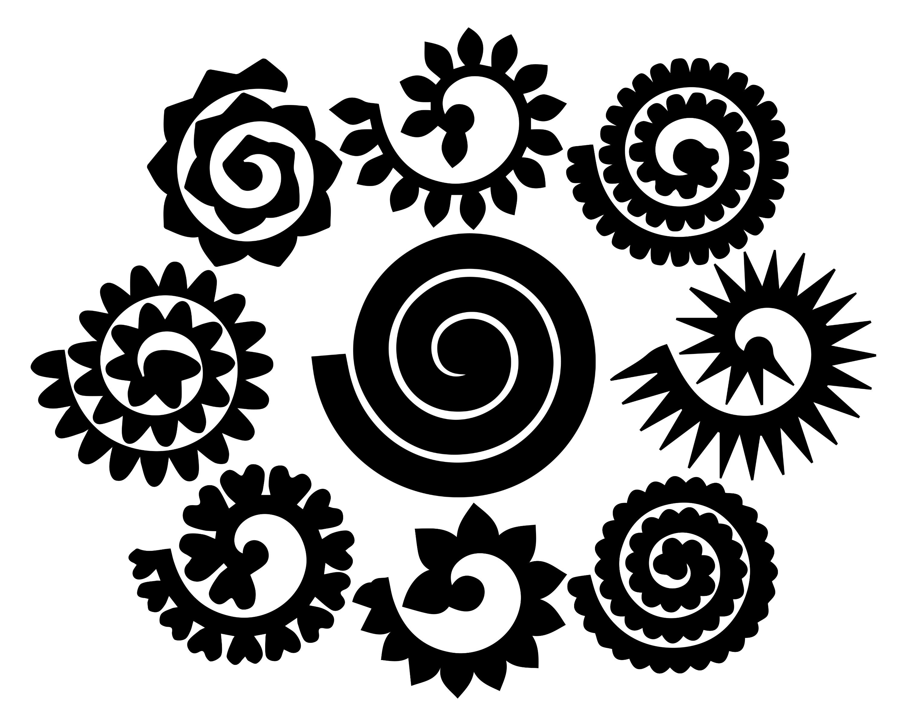 Rolled Flower bundle svg png pdf Black white Rolled | Etsy