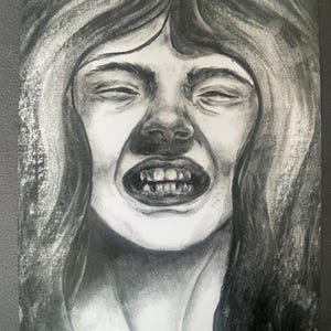 Grinning Girl- Charcoal Drawing Print