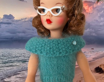 Barbie or Tammy/Sindy doll Handknit Angora Sweater