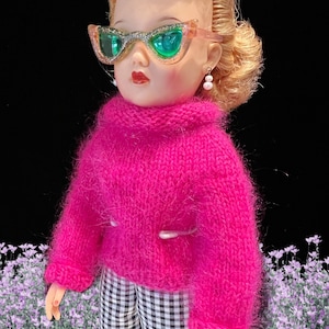 Made to fit 18 -21 inch Miss Revlon or Cissy Doll  Handknit Angora and Mohair Sweater
