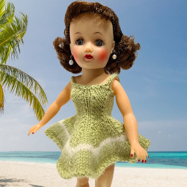 Little Miss Revlon doll Handknit  Merino wool with Angora trim, skating dress