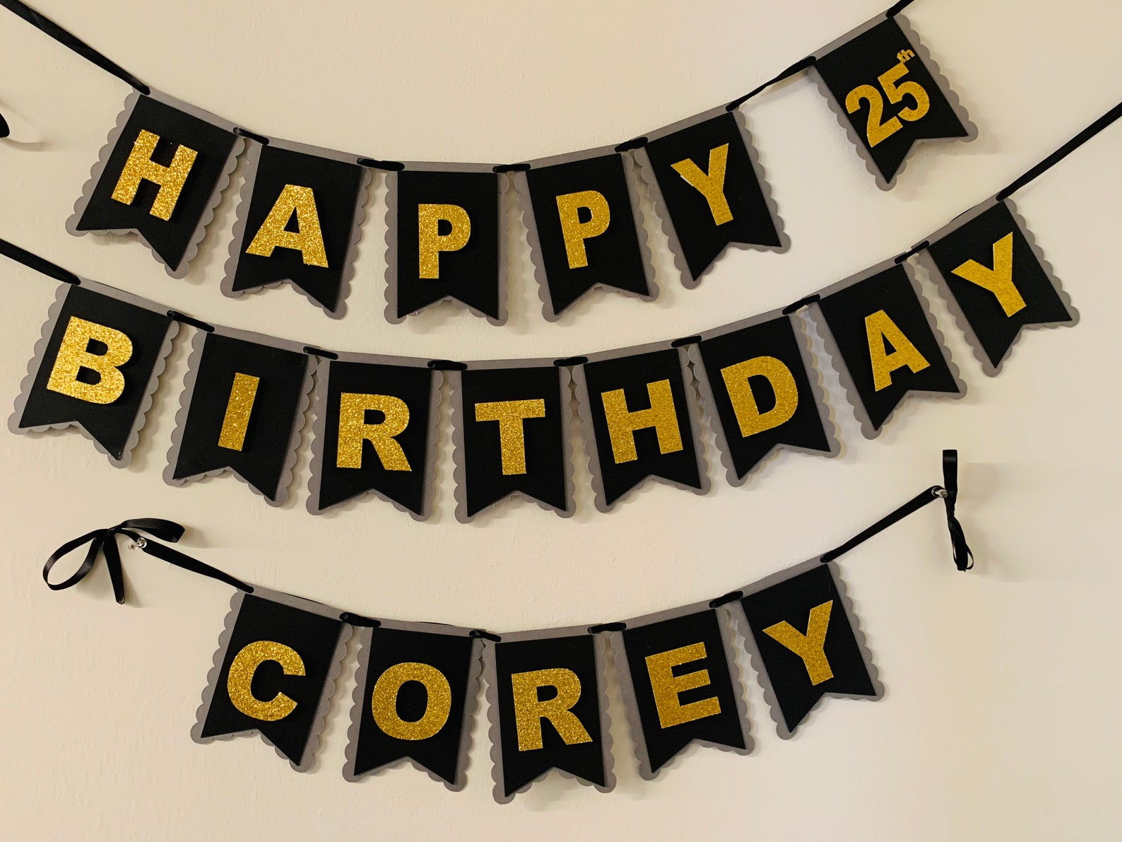 Black and Gold Happy Birthday Banner Custom Happy Birthday Etsy