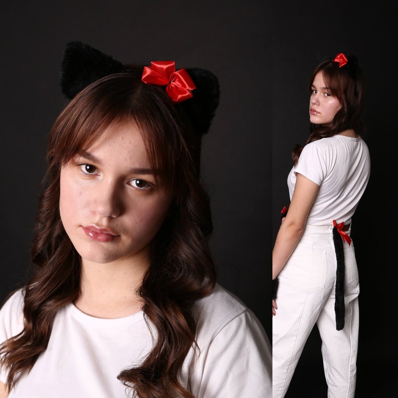 Black Cat Ears and Tail for Adult Etsy