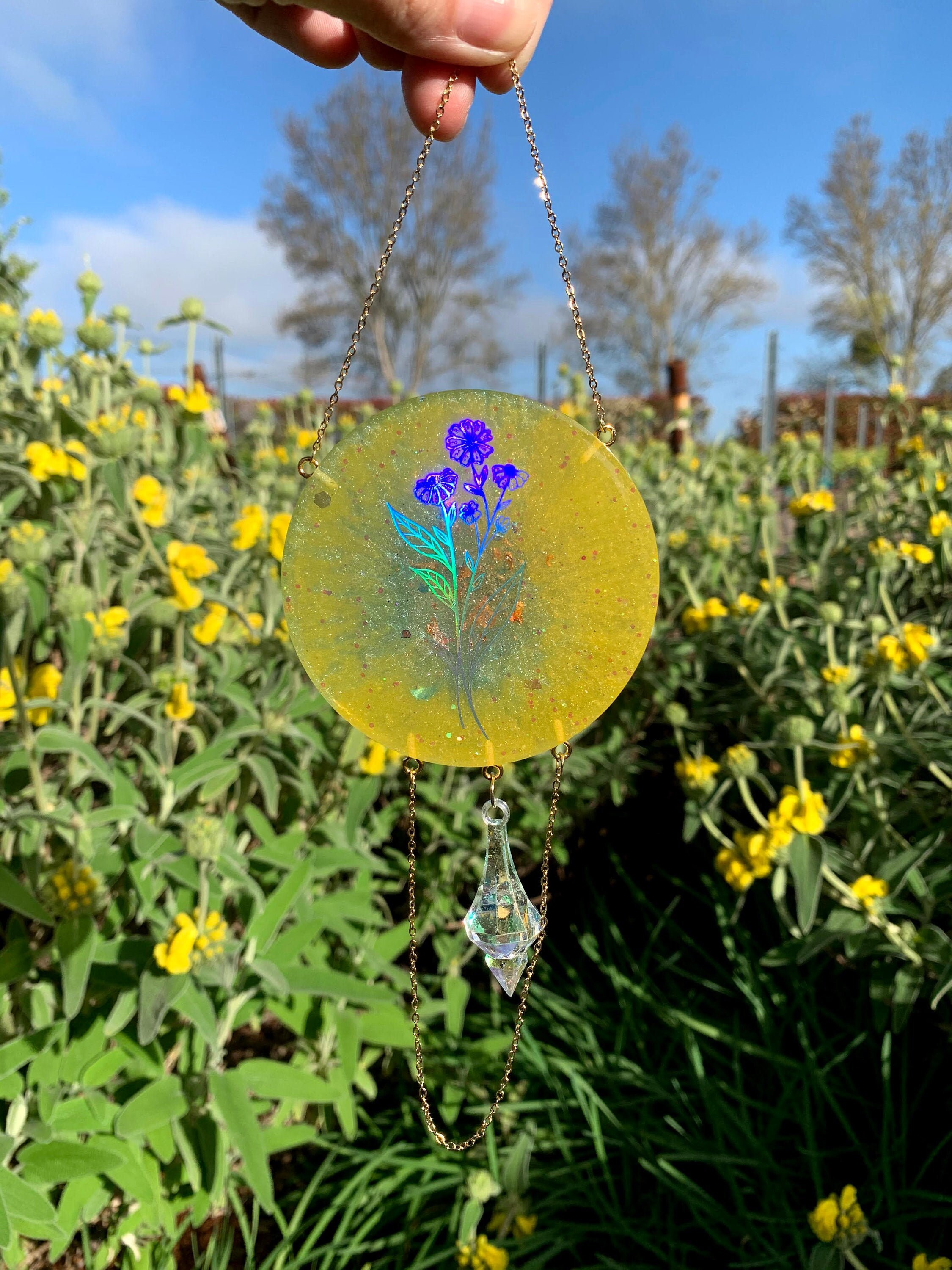 Iridescent Flower Yellow Sun Catcher | Etsy