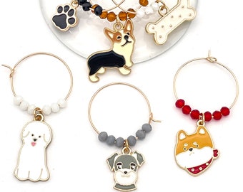 Dog Wine Charms: Puppy Stemware Identifiers, Dog Lover Gift Christmas Gift