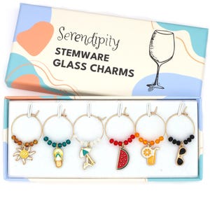 Beach Themed Wine Charms: Summer Drink Markers Christmas Gift, Stocking Stuffer