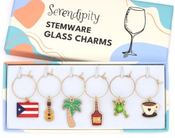 Puerto Rico Wine Charms, Puerto Rican Gifts,  Boricua Flag, Coqui Frog, Rum, Souvenir,  Christmas Gift