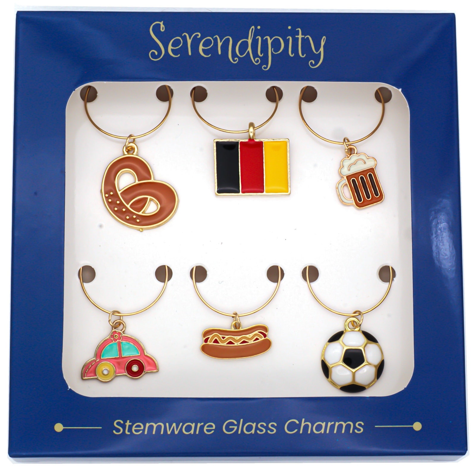 Germany Wine Glass Charms, German Gifts, Gift for Germans, Germany Themed Gifts, Set of 6 in Gift Box
