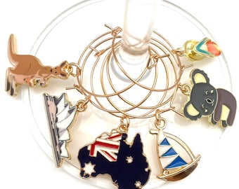 Australia Wine Charms: Aussie Gift with Kangaroo, Koala & Opera House Christmas Gift, Stocking Stuffer