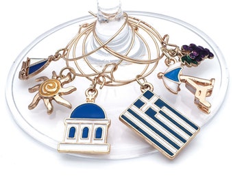 Greek Wine Glass Charms, Santorini Wedding Favors, Set of 6 Christmas Gift, Stocking Stuffer