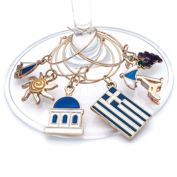 Greek Wine Glass Charms, Greece Stemware Identifiers, Greek Wedding Gifts, Santorini Church, Greek Gifts, Greek Orthodox Gifts