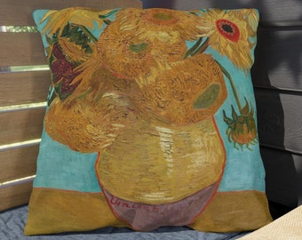 Cuscino da esterno con girasoli di Van Gogh, resistente ai raggi UV e all'acqua.
