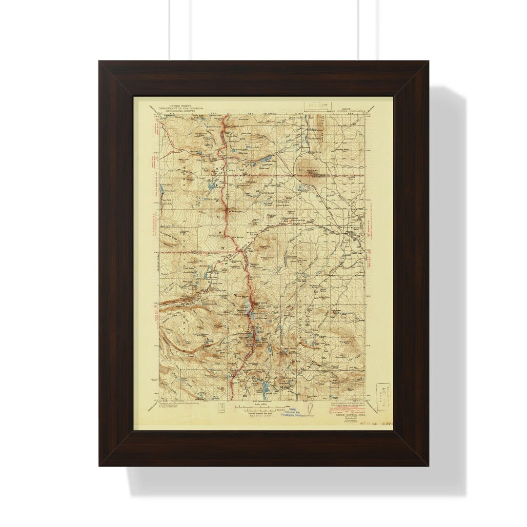 Vintage Topographical Map Framed Vertical Poster, USGS Historical 1932 ...