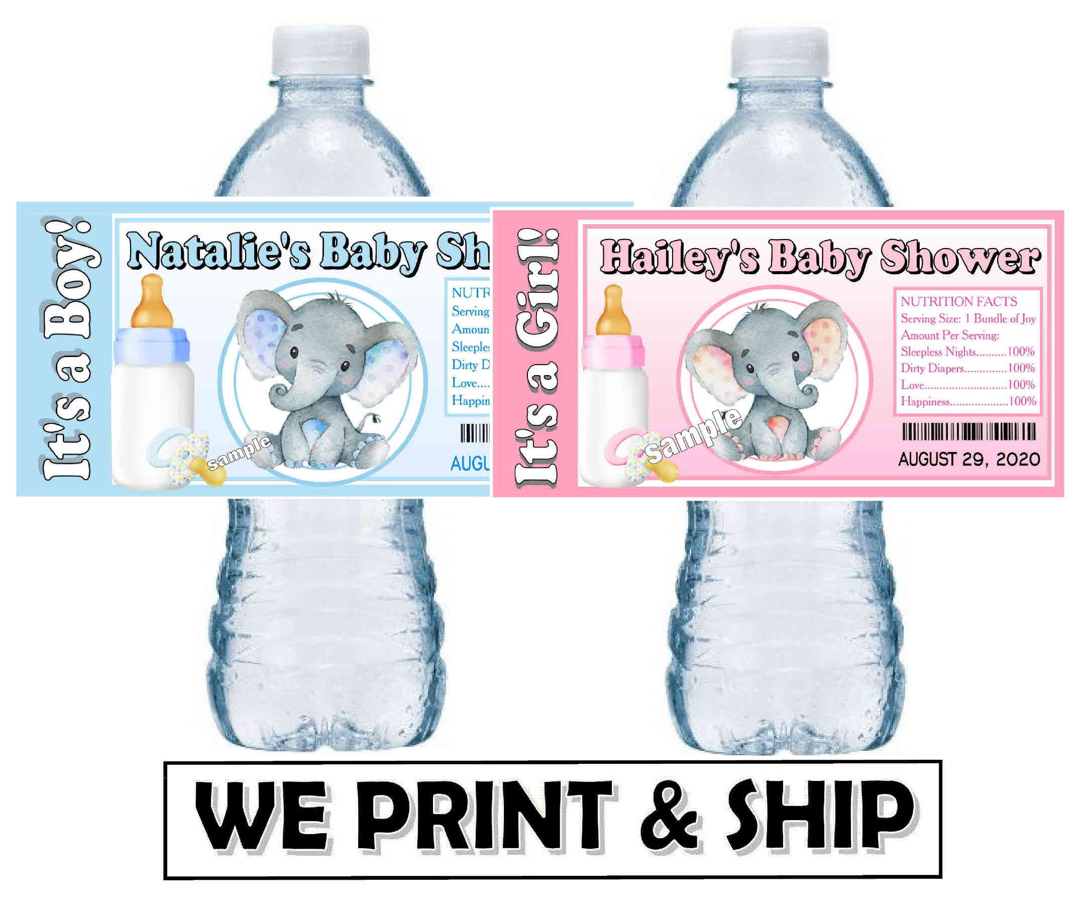 Elephant Baby Shower Favors Water Bottle Labels Half Wrap | Etsy