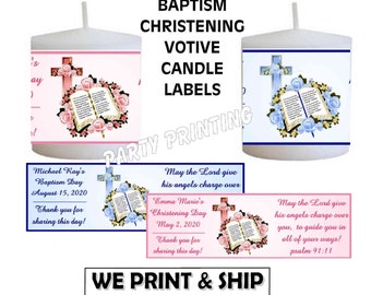 BAPTISM PARTY FAVORS Votive Candle Labels Christening