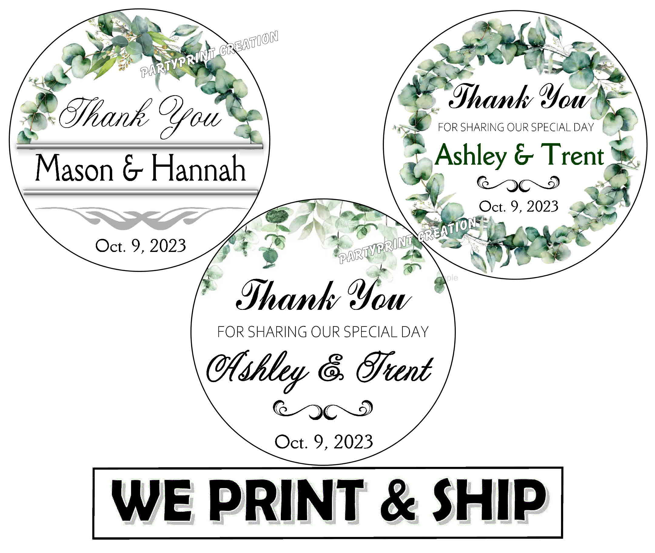 EUCALYPTUS LEAVES GREENERY Floral Wedding Favors Stickers Thank You Labels Bridal Personalized