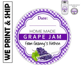 Personalized GRAPE JAM CANNING Labels for mason jars ball jars