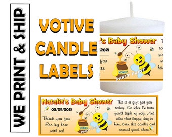 BUMBLE BEE BEES Baby Shower Favors Votive Candle Labels Stickers 4 x 1.3 inches