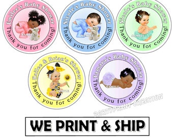 BABY SHOWER Thank You Stickers Labels for your party favors - pink blue green yellow purple